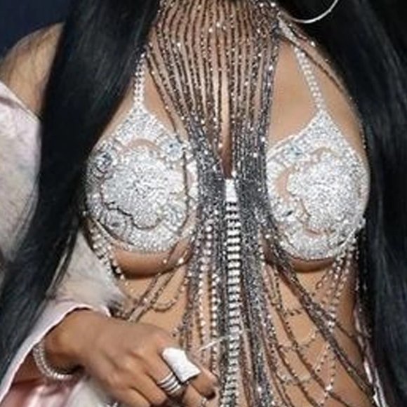 Crystal Bra Top Chain Bikini Jewelry Tassel Body Chain Rhinestone Chain Lingerie - Picture 4 of 10